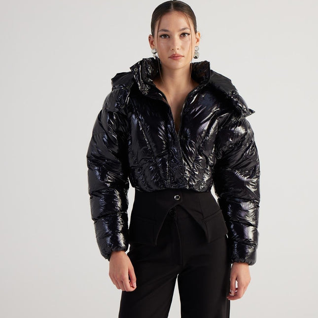 Aida Black Puffer Hooded Jacket-1
