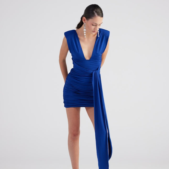 Uma Navy Blue Ruched Mini Dress-3