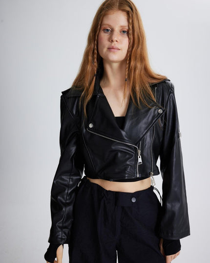 Petter Black Vegan Cropped Faux Leather Jacket-0