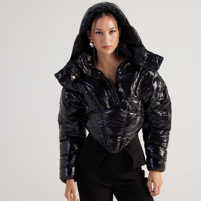 Aida Black Puffer Hooded Jacket-0