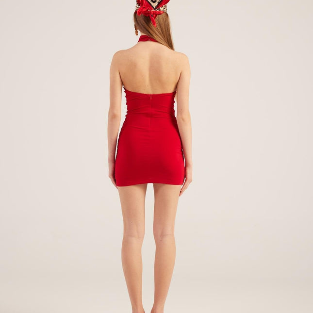 Rachel Red Halter Neck Mini Dress-2