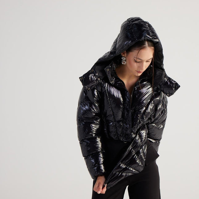 Aida Black Puffer Hooded Jacket-2