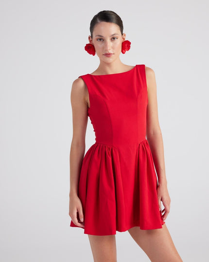 Alena Red Pleated Skirt Mini Dress-0