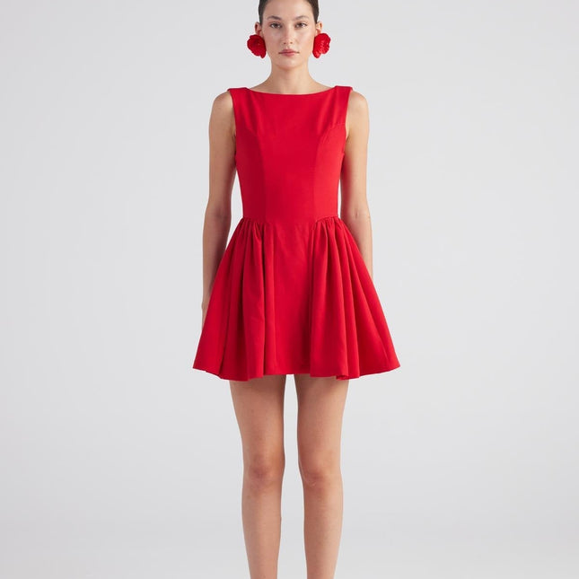 Alena Red Pleated Skirt Mini Dress-2