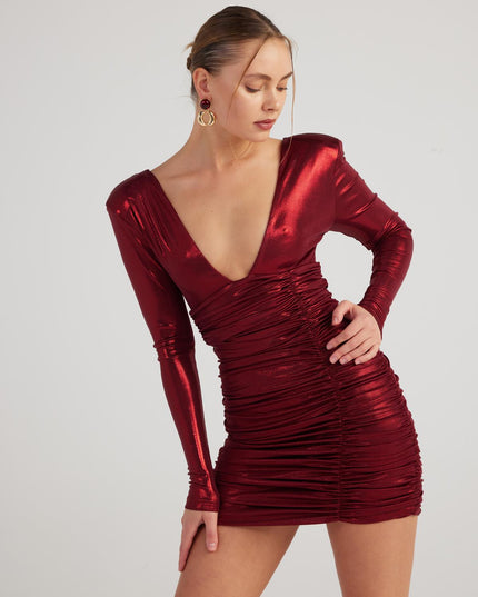Karly Burgundy Shiny Mini Dress-0