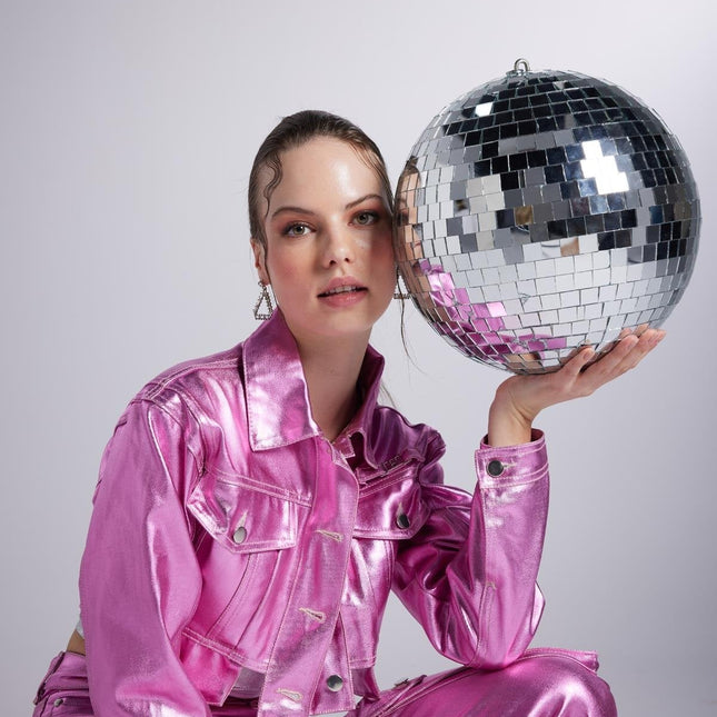 Metallic Pink Glossy Millen Cropped Jacket-1