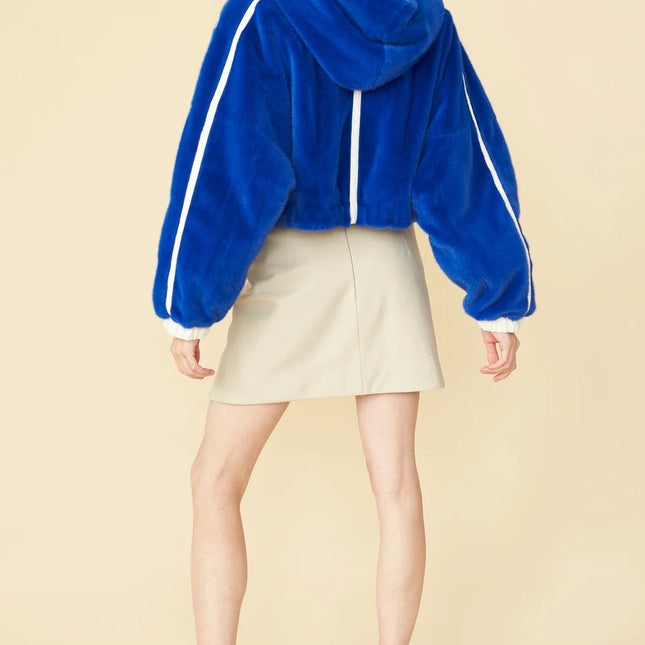 Blue - White Faux Shearling Reversible Hooded Jacket-1