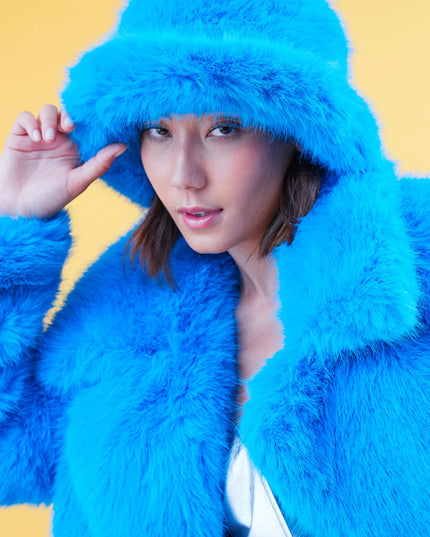 Blue Eco Bamboo Faux Fur Bucket Hat-1