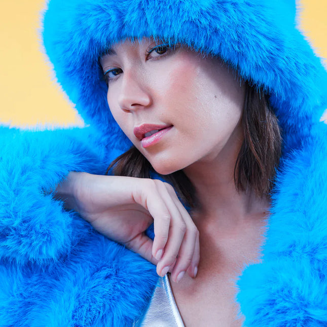 Blue Eco Bamboo Faux Fur Bucket Hat-0