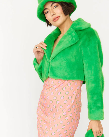 Green Faux Fur Bucket Hat-0