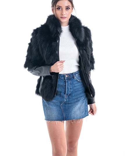 Black Genuine Fox Fur Jacket-0