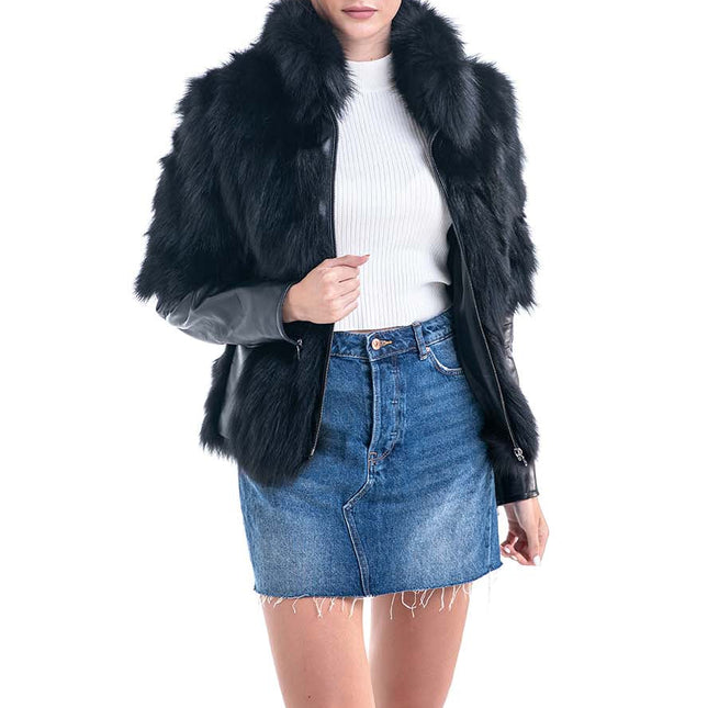 Black Genuine Fox Fur Jacket-0