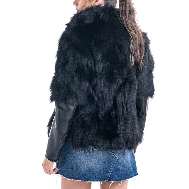 Black Genuine Fox Fur Jacket-1