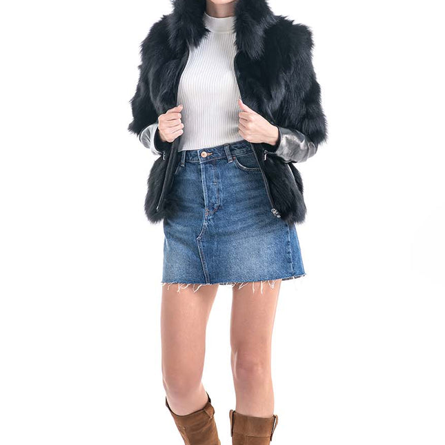 Black Genuine Fox Fur Jacket-2