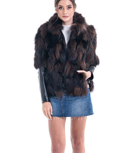 Brown Genuine Fox Fur Jacket-0