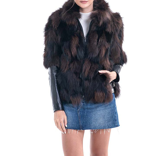 Brown Genuine Fox Fur Jacket-0