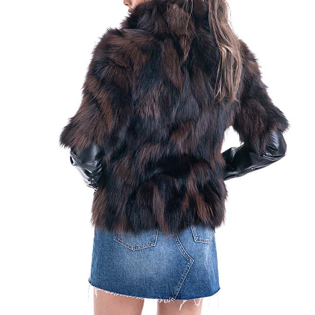 Brown Genuine Fox Fur Jacket-1