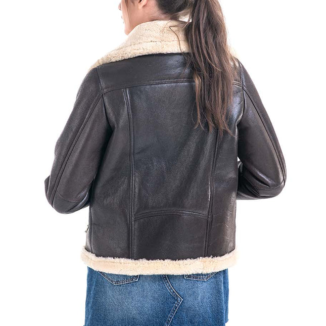 Brown Shearling Leather Jacket with Merino Fur Detailing-3
