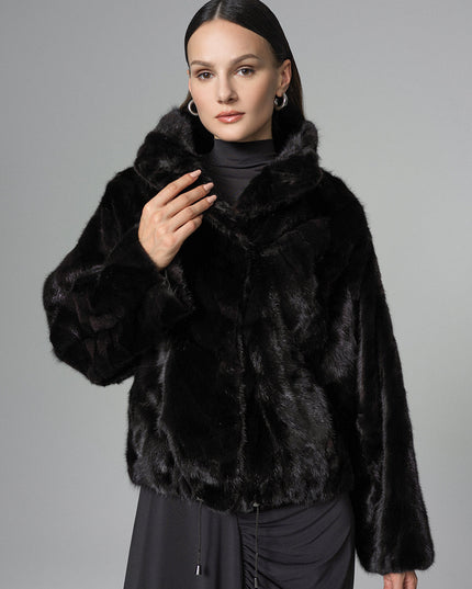 Black Natural Mink Fur Jacket with Nutria Fur Trims-0