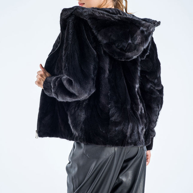 Black Genuine Mink Fur Hooded Jacket-1