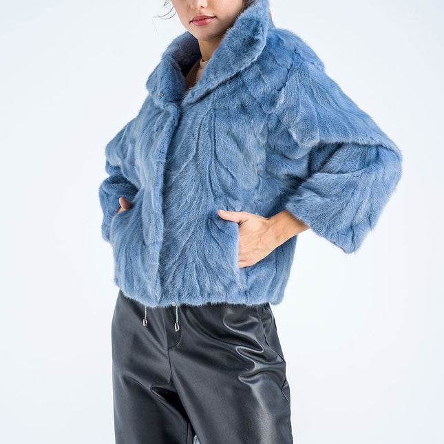 Blue Genuine Mink Fur Jacket-0