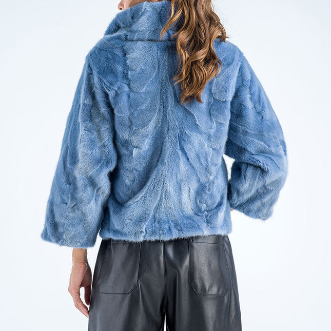 Blue Genuine Mink Fur Jacket-1