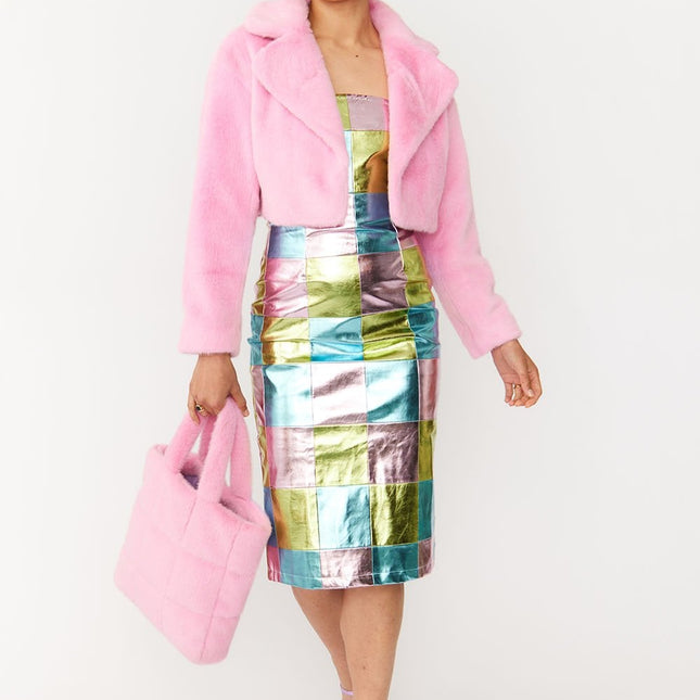 Pink Faux Fur Cropped Jacket-2
