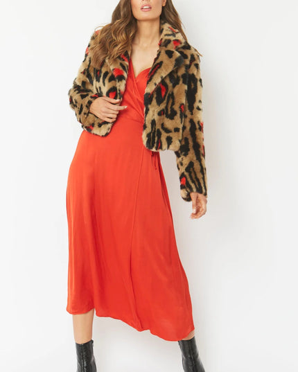 Red Faux Fur Cropped Jacket-0