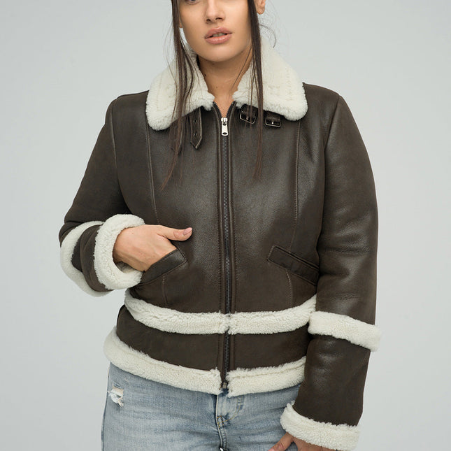 Brown Merino Shearling Leather Jacket-0