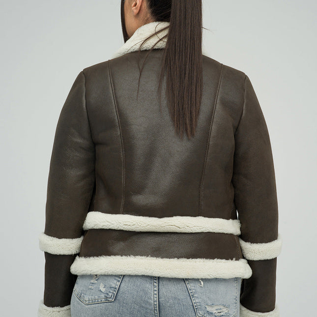 Brown Merino Shearling Leather Jacket-2