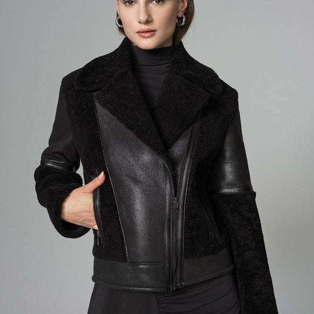 Black Shearling Leather Jacket-0