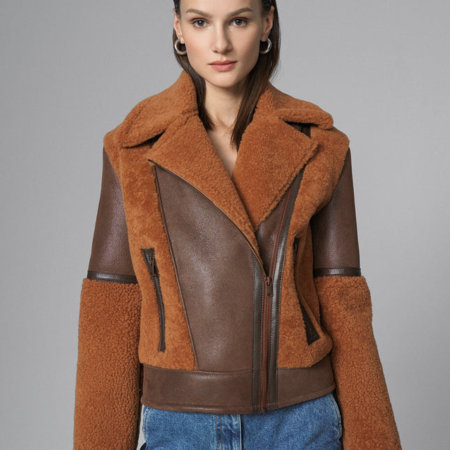 Cognac Shearling Leather Jacket-1