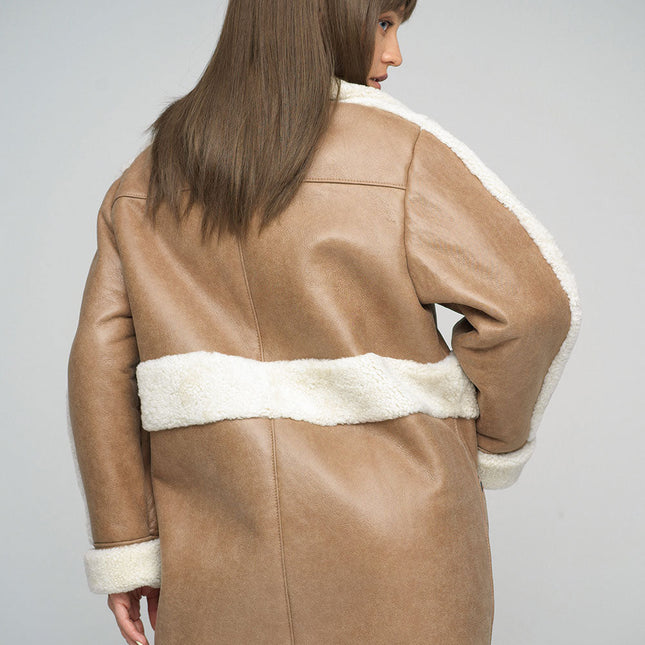 Beige Sheepskin Bomber Jacket-2