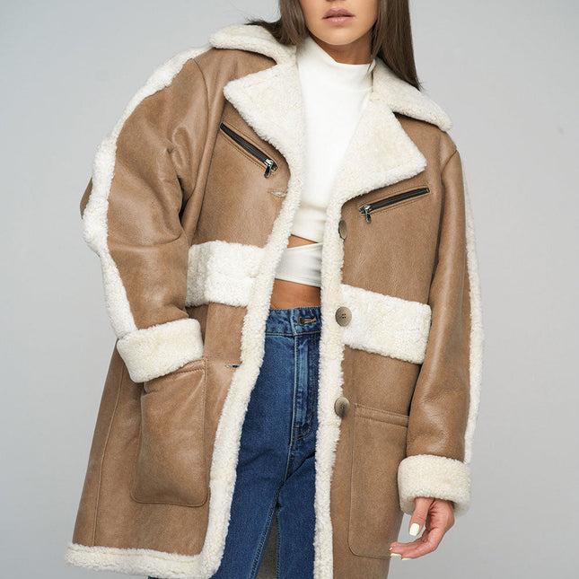 Beige Sheepskin Bomber Jacket-1