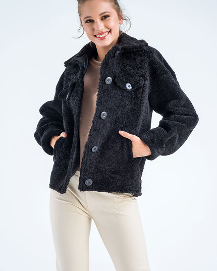 Black Natural Sheepskin Shearling Jacket-0