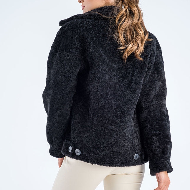 Black Natural Sheepskin Shearling Jacket-2