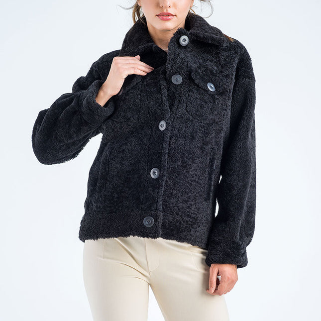 Black Natural Sheepskin Shearling Jacket-1