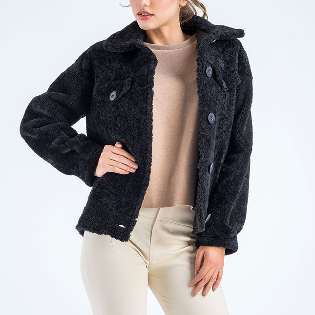 Black Natural Sheepskin Shearling Jacket-3