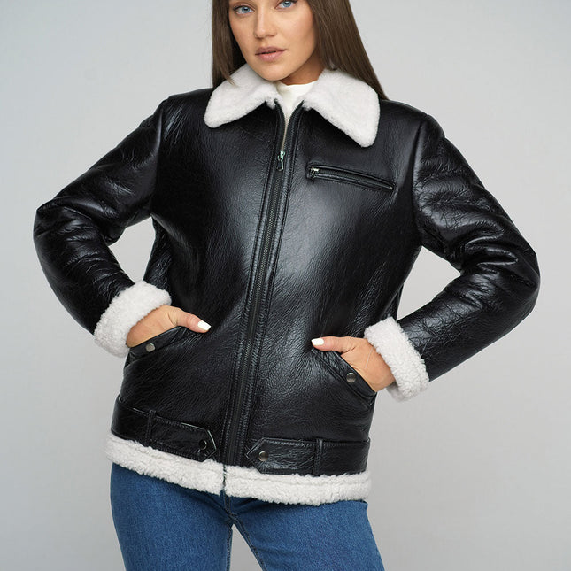 Black Merino Shearling Leather Jacket-1