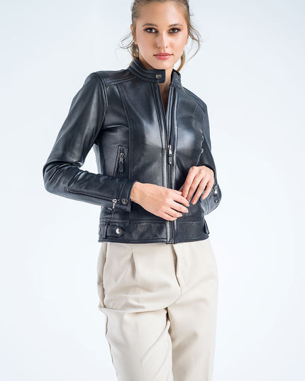 Black Genuine Cropped Leather Jacket-0