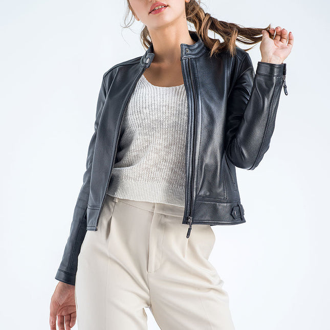 Black Genuine Cropped Leather Jacket-2