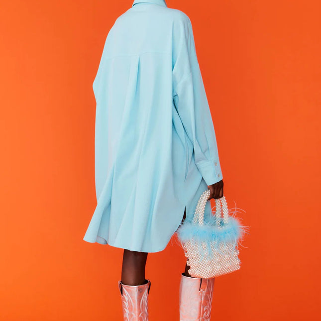 Silk Blend Kate Blue Shirt Dress-3