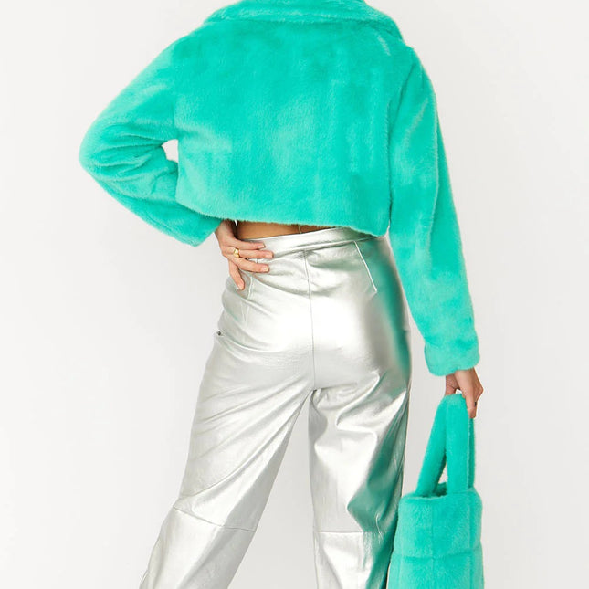 Turquoise Faux Fur Bucket Hat-1