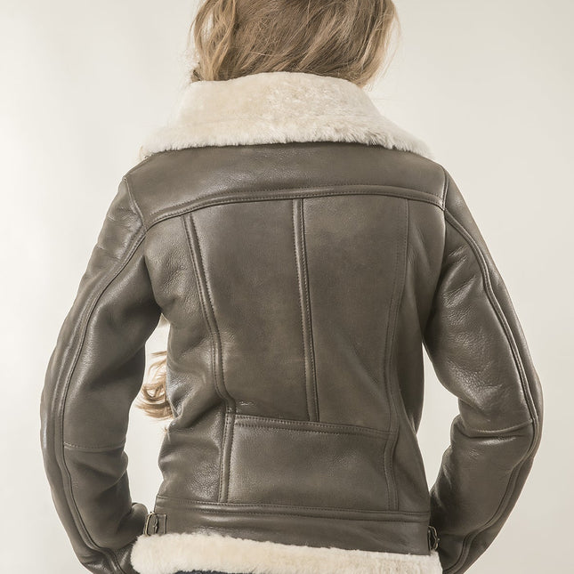Brown Shearling Leather Biker Jacket with Merino Fur-2