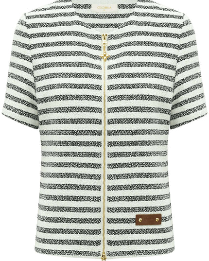 Amour Round Neck Double Zipped Striped Sweater Tee-3