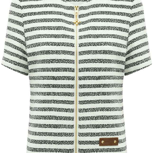 Amour Round Neck Double Zipped Striped Sweater Tee-3