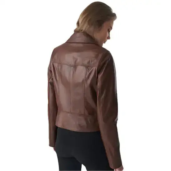 Women’s Antique Tan Brown Biker Jacket-1