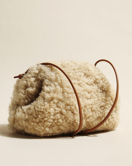 Apricot Beige Furry Double Thin Strap Shoulder Bag-0