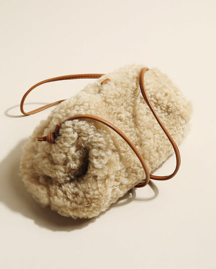 Apricot Beige Furry Double Thin Strap Shoulder Bag-1