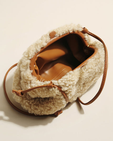 Apricot Beige Furry Double Thin Strap Shoulder Bag-2